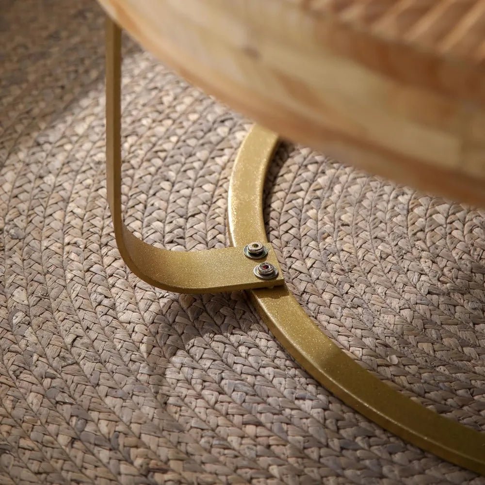 Rustic Circular Coffee Table with Metal Stand, 31.5" Diameter Table for Living Spaces and Offices - Blu Lotus Boutique
