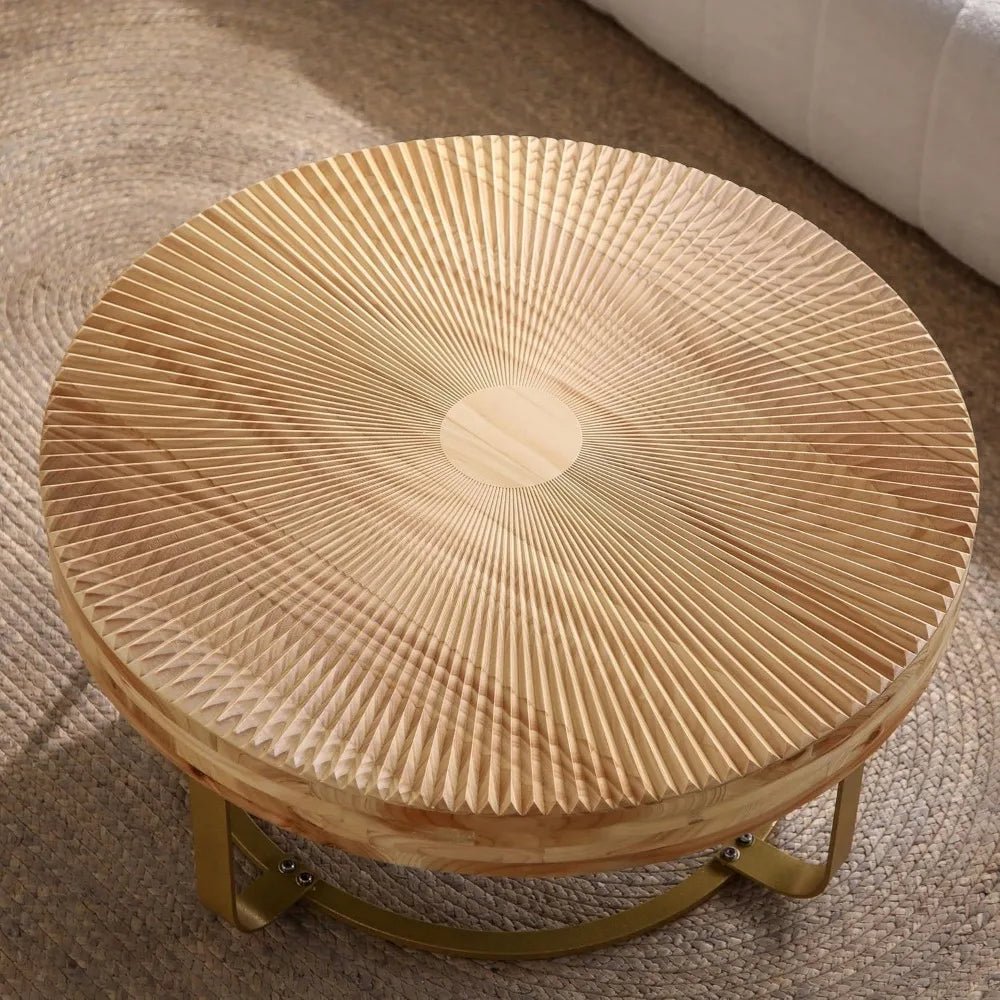 Rustic Circular Coffee Table with Metal Stand, 31.5" Diameter Table for Living Spaces and Offices - Blu Lotus Boutique