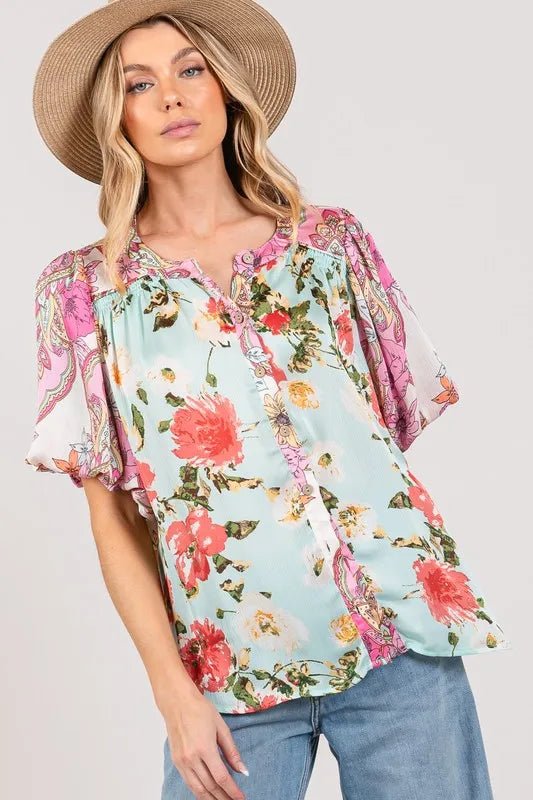 SAGE+FIG Plus Size Floral Mineral Wash French Terry Button Up Shirt - Blu Lotus Boutique