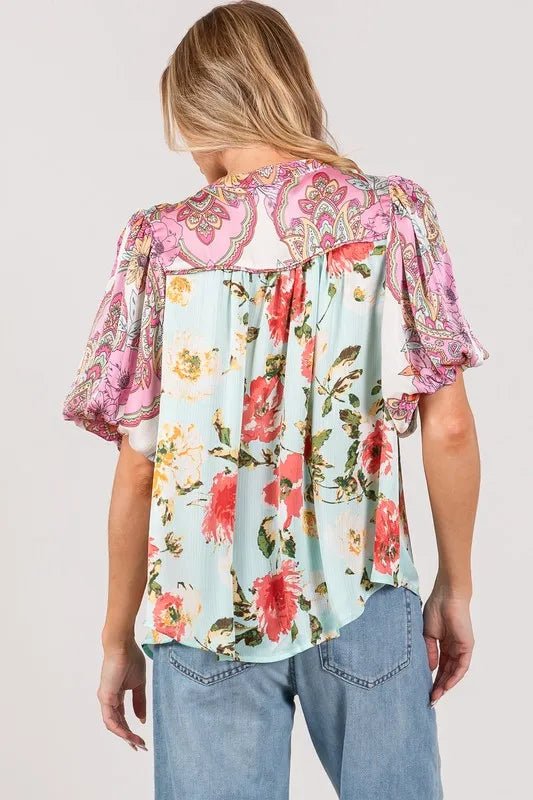 SAGE+FIG Plus Size Floral Mineral Wash French Terry Button Up Shirt - Blu Lotus Boutique