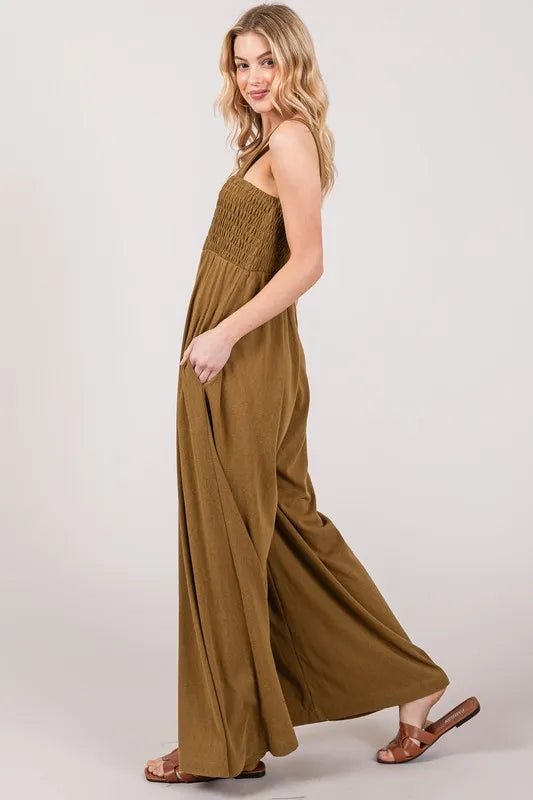 SAGE+FIG Smocked Flowy Wide Leg Jumpsuit - Blu Lotus Boutique