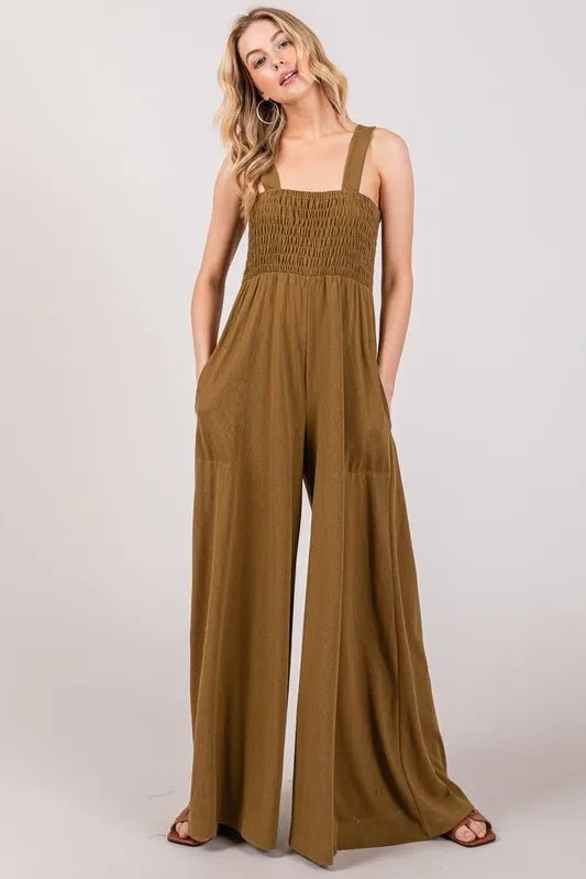 SAGE+FIG Smocked Flowy Wide Leg Jumpsuit - Blu Lotus Boutique