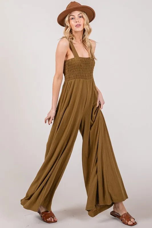 SAGE+FIG Smocked Flowy Wide Leg Jumpsuit - Blu Lotus Boutique