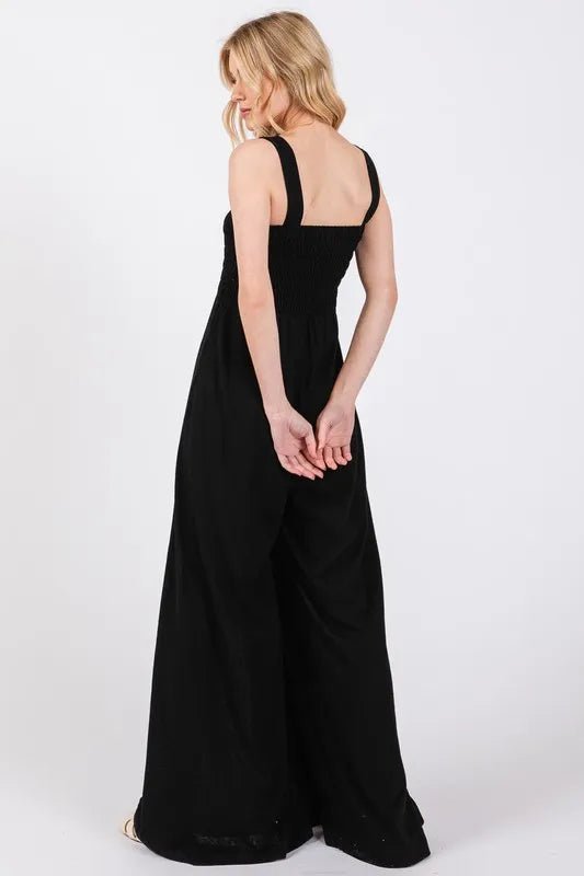 SAGE+FIG Smocked Flowy Wide Leg Jumpsuit - Blu Lotus Boutique