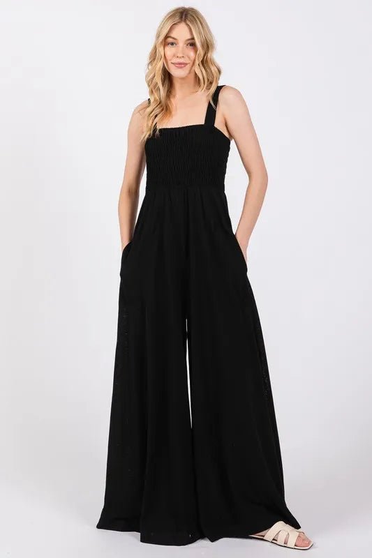SAGE+FIG Smocked Flowy Wide Leg Jumpsuit - Blu Lotus Boutique