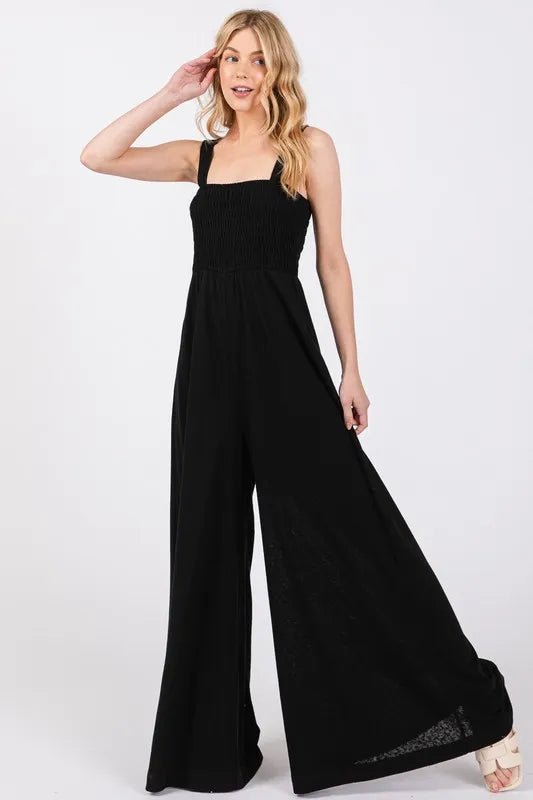 SAGE+FIG Smocked Flowy Wide Leg Jumpsuit - Blu Lotus Boutique