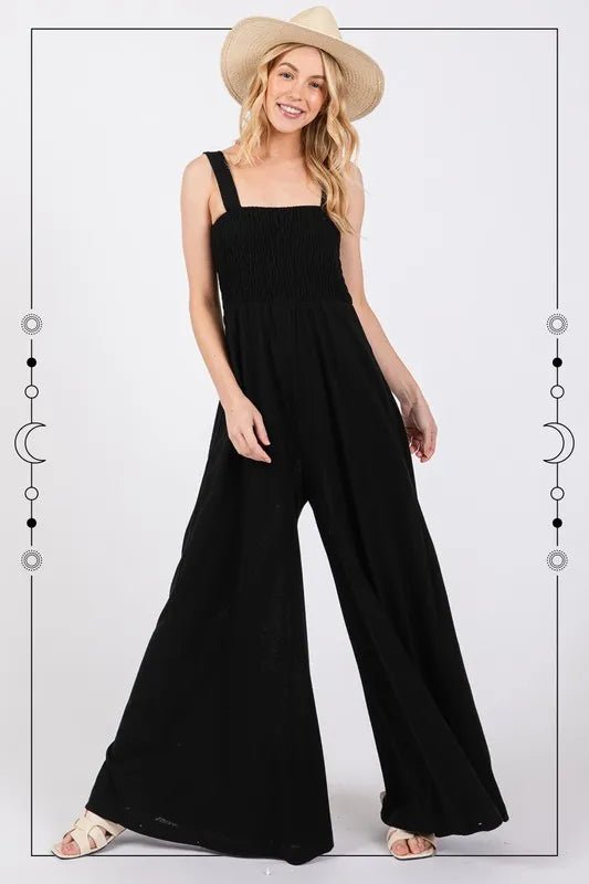 SAGE+FIG Smocked Flowy Wide Leg Jumpsuit - Blu Lotus Boutique