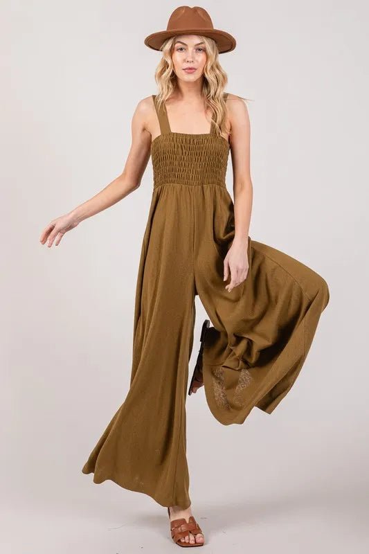 SAGE+FIG Smocked Flowy Wide Leg Jumpsuit - Blu Lotus Boutique