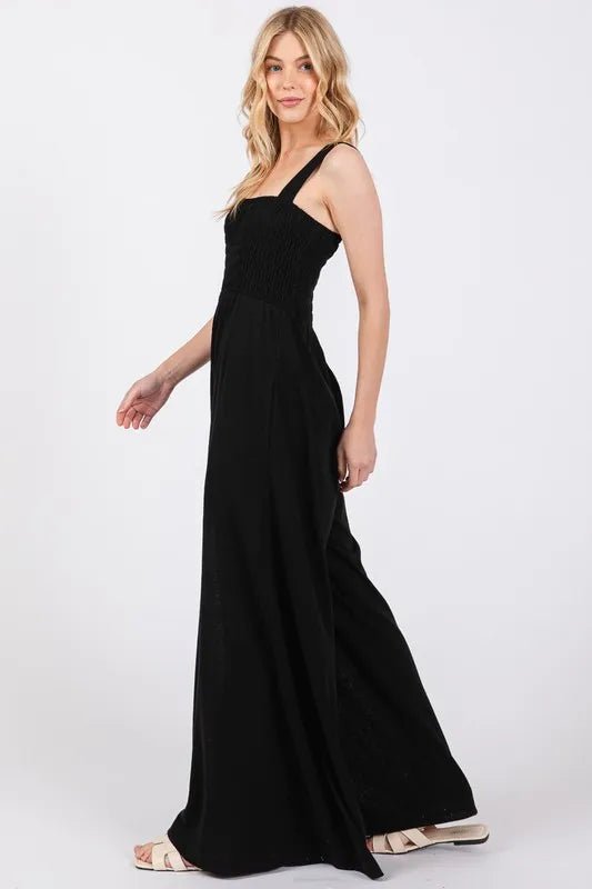SAGE+FIG Smocked Flowy Wide Leg Jumpsuit - Blu Lotus Boutique