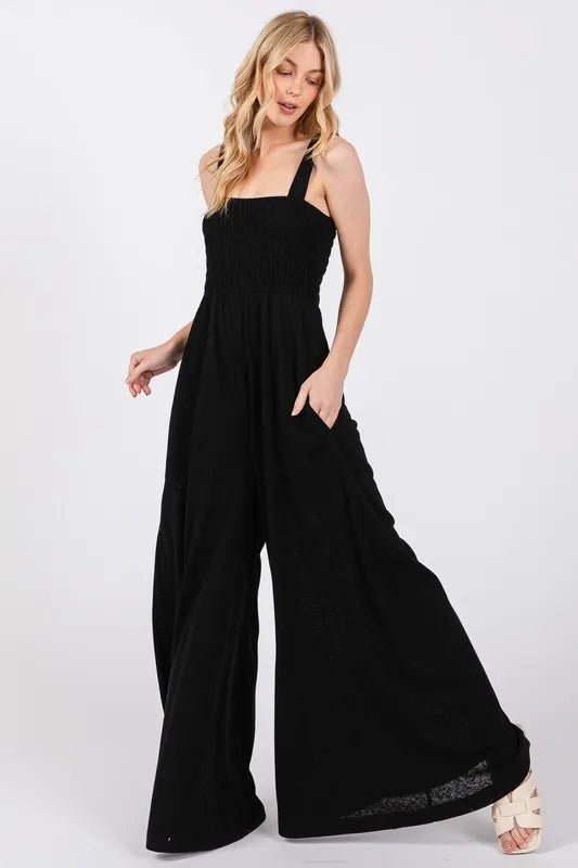 SAGE+FIG Smocked Flowy Wide Leg Jumpsuit - Blu Lotus Boutique