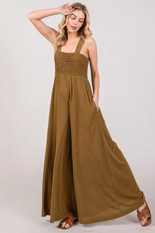 SAGE+FIG Smocked Flowy Wide Leg Jumpsuit - Blu Lotus Boutique