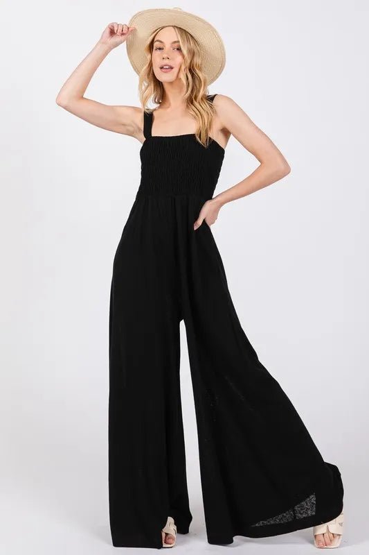 SAGE+FIG Smocked Flowy Wide Leg Jumpsuit - Blu Lotus Boutique