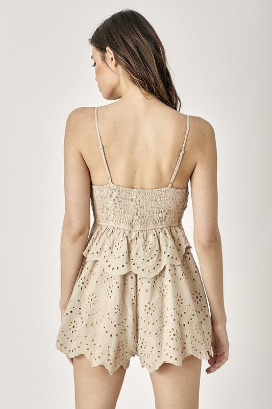 Scallop Edge Front Tie - Up Romper - Blu Lotus Boutique