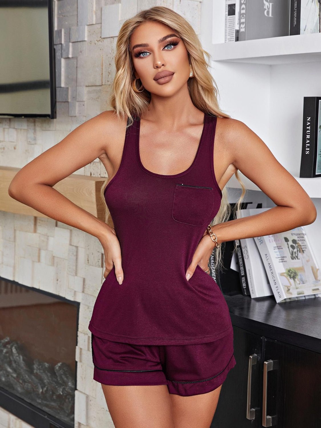 Scoop Neck Wide Strap Tank and Shorts Lounge Set - Blu Lotus Boutique