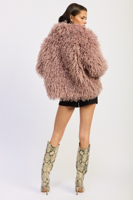 SHAGGY FAUR FUR COAT WITH COLLAR - Blu Lotus Boutique