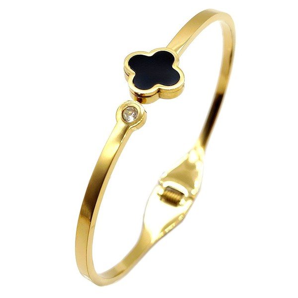 Single Clover Stainless Steel Cuff Bangle Bracelet - Blu Lotus Boutique