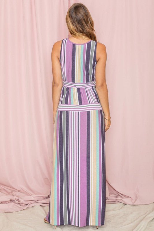 Sleeveless Mix Stripe Maxi Dress - Blu Lotus Boutique