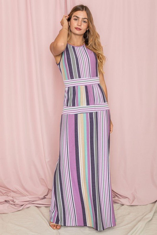 Sleeveless Mix Stripe Maxi Dress - Blu Lotus Boutique