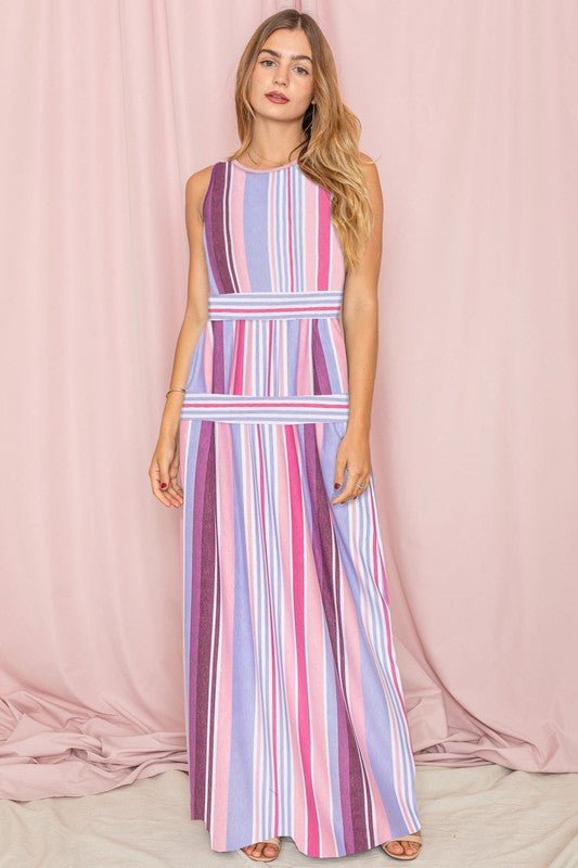 Sleeveless Mix Stripe Maxi Dress - Blu Lotus Boutique
