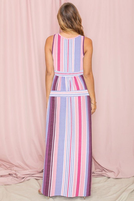 Sleeveless Mix Stripe Maxi Dress - Blu Lotus Boutique