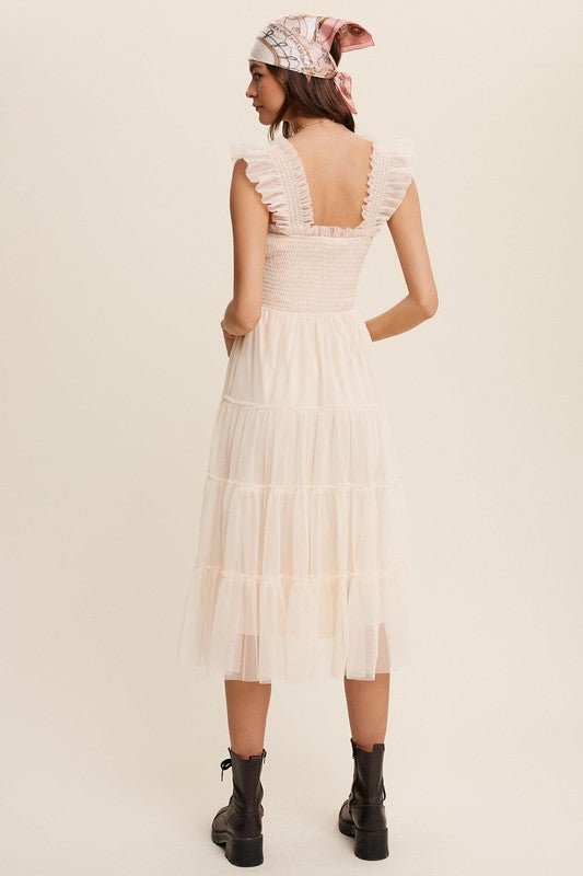 Smocked Ruffle Tiered Mesh Midi Maxi Dress - Blu Lotus Boutique