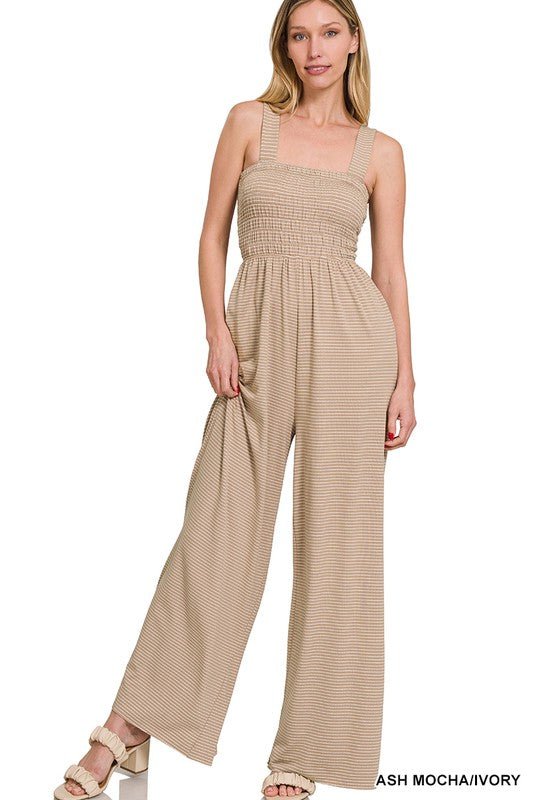 Smocked Top Striped Jumpsuit - Blu Lotus Boutique