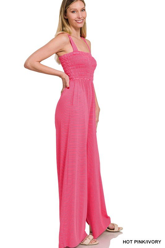 Smocked Top Striped Jumpsuit - Blu Lotus Boutique