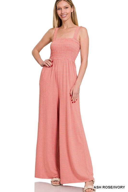 Smocked Top Striped Jumpsuit - Blu Lotus Boutique