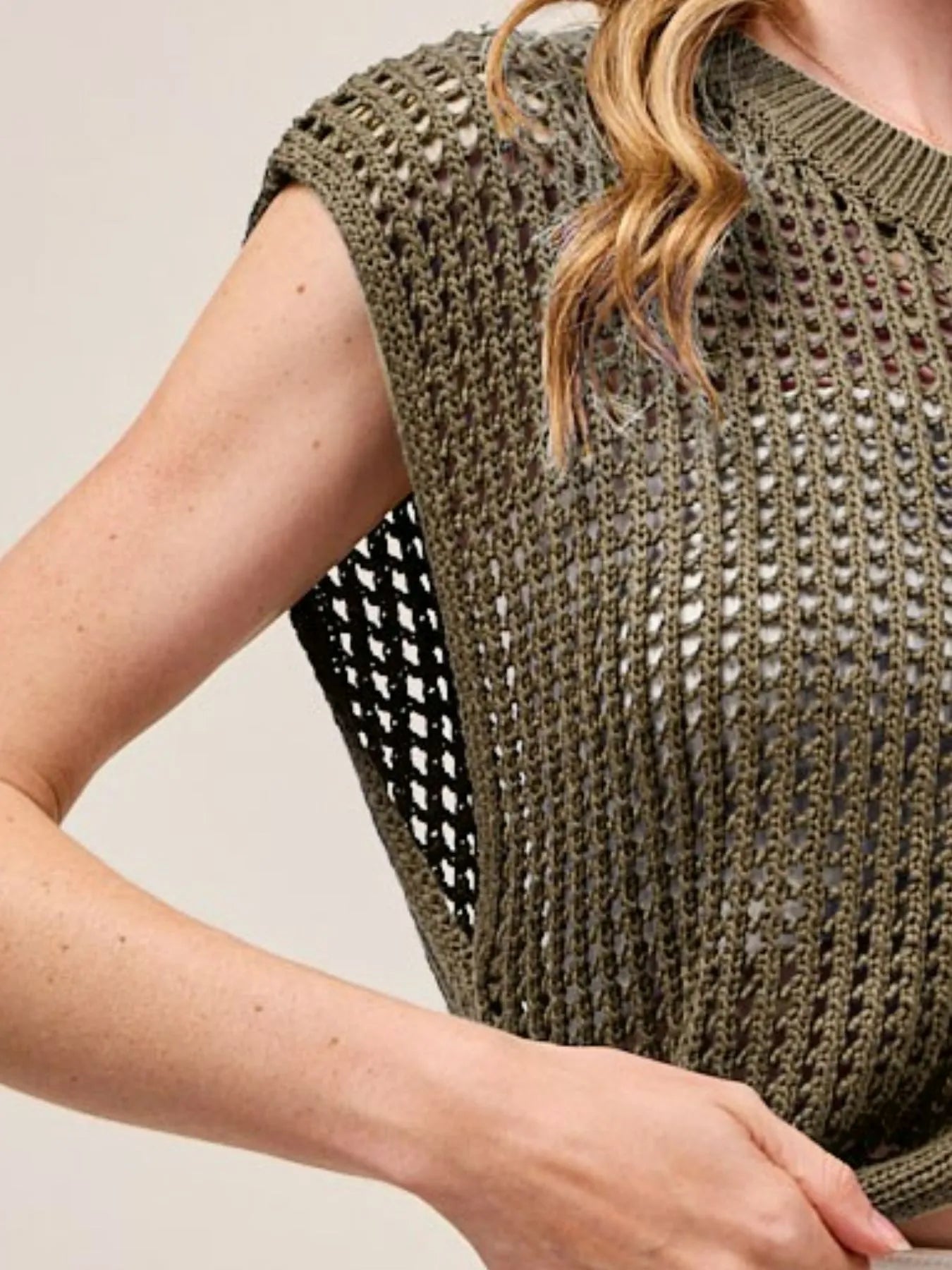 SO ME Big Metal Button Front Openwork Sweater Vest - Blu Lotus Boutique
