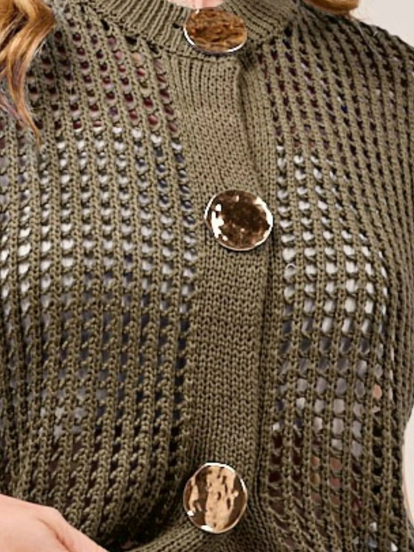 SO ME Big Metal Button Front Openwork Sweater Vest - Blu Lotus Boutique
