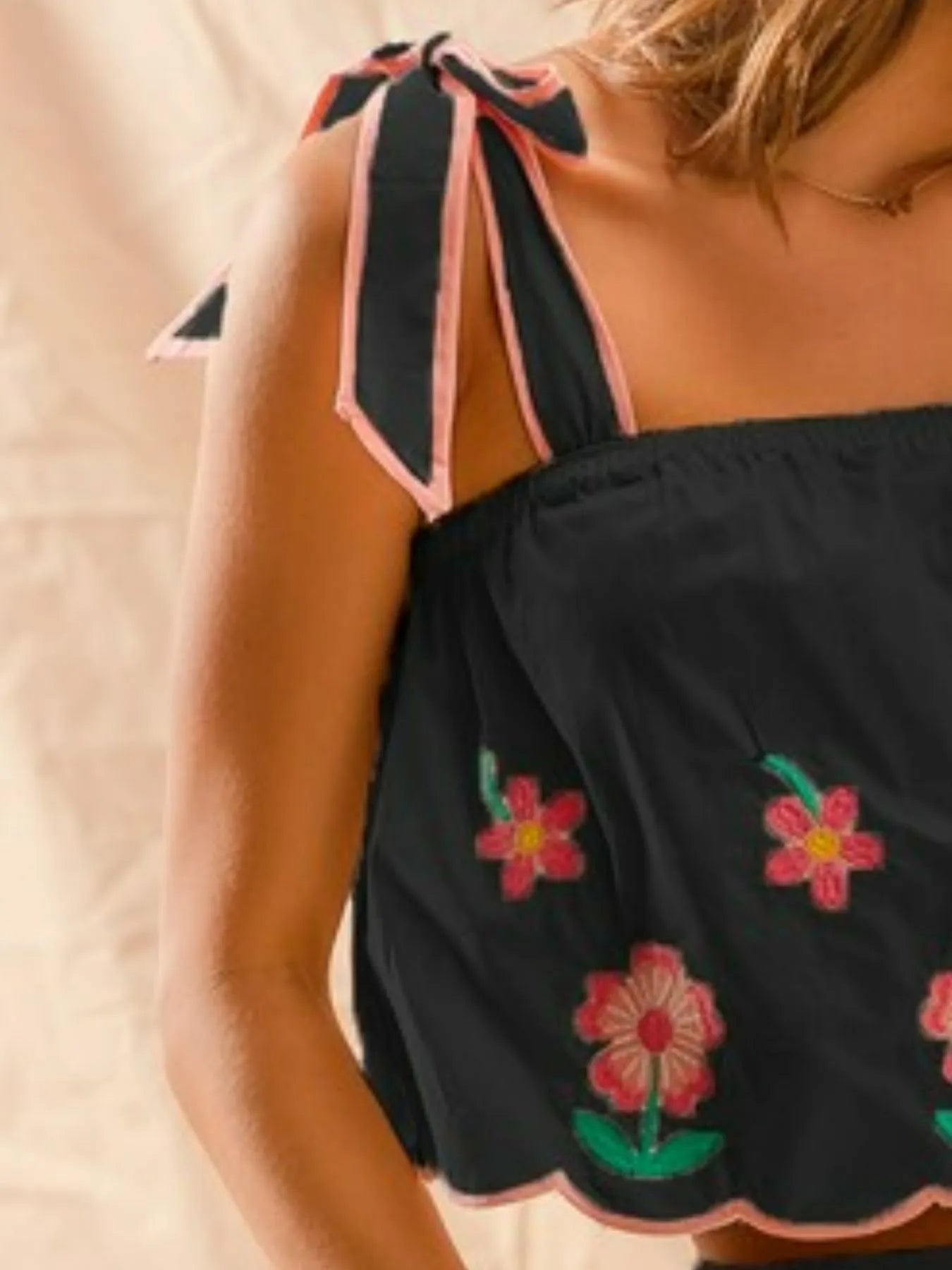 SO ME Flower Embroidered Tank Top and Shorts Set - Blu Lotus Boutique