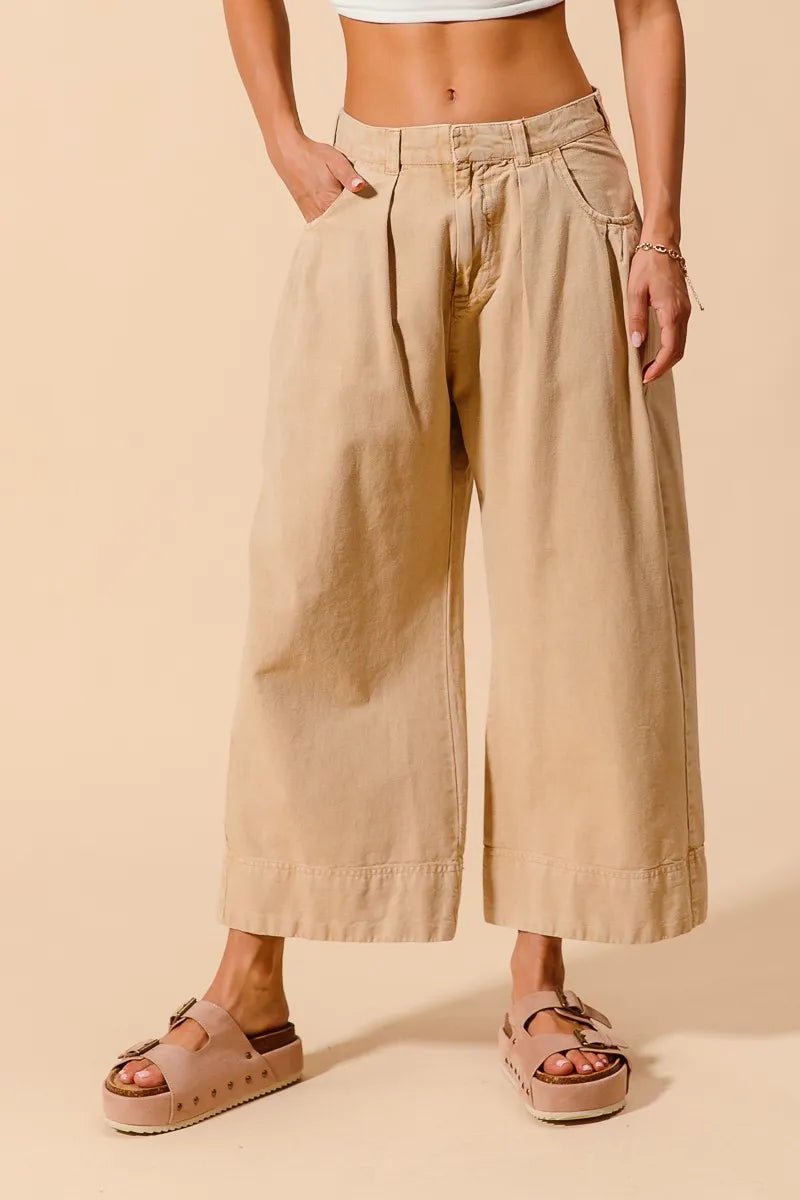 SO ME Mid Rise Wide Leg Chino Pants With Pockets - Blu Lotus Boutique