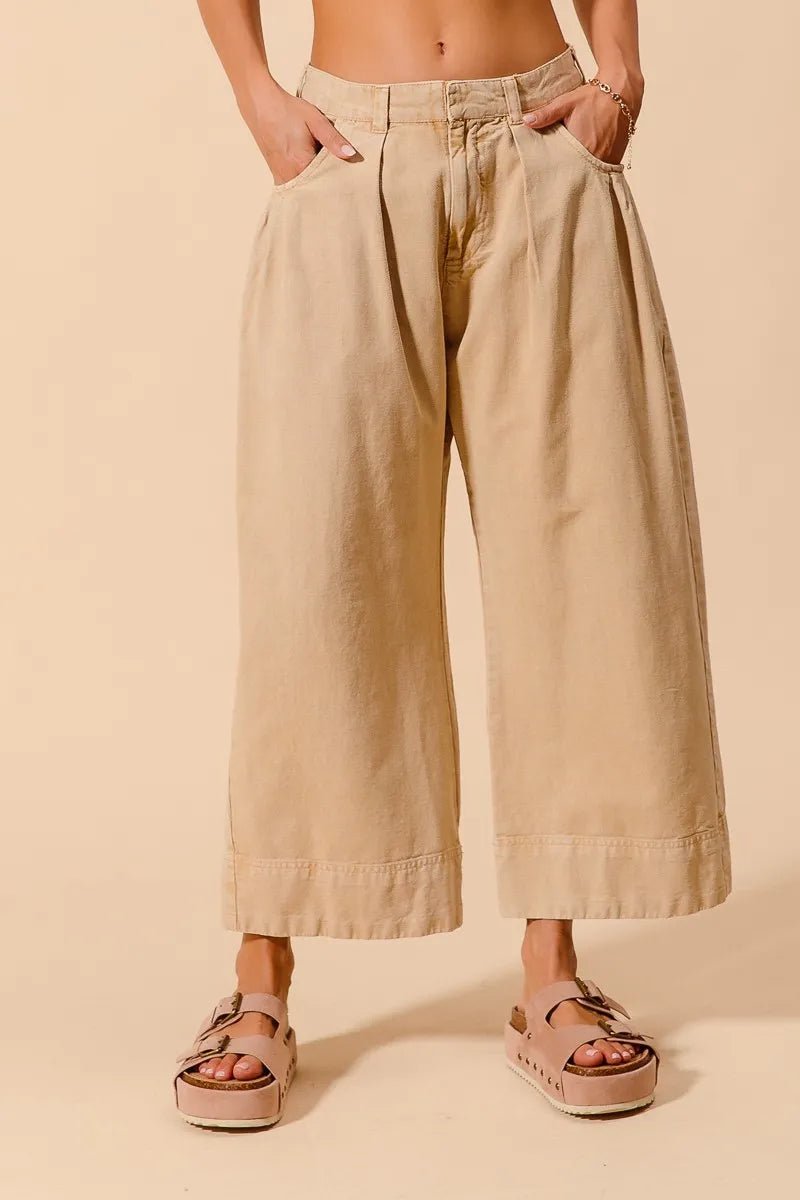 SO ME Mid Rise Wide Leg Chino Pants With Pockets - Blu Lotus Boutique