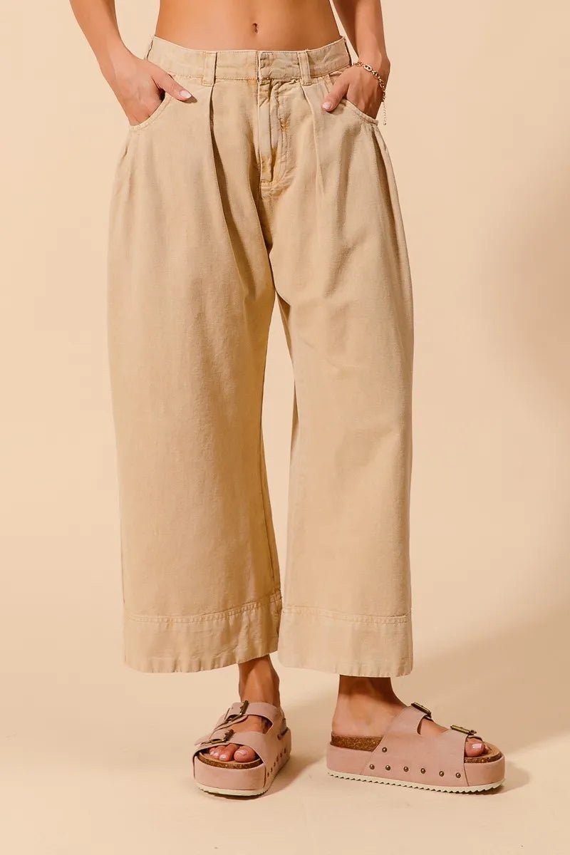 SO ME Mid Rise Wide Leg Chino Pants With Pockets - Blu Lotus Boutique