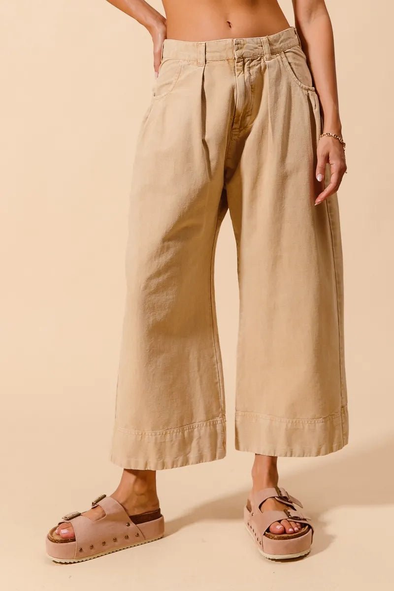 SO ME Mid Rise Wide Leg Chino Pants With Pockets - Blu Lotus Boutique