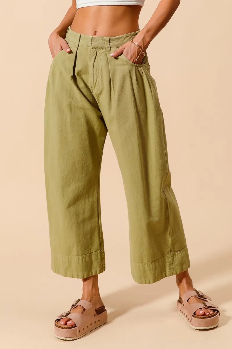 SO ME Mid Rise Wide Leg Chino Pants With Pockets - Blu Lotus Boutique