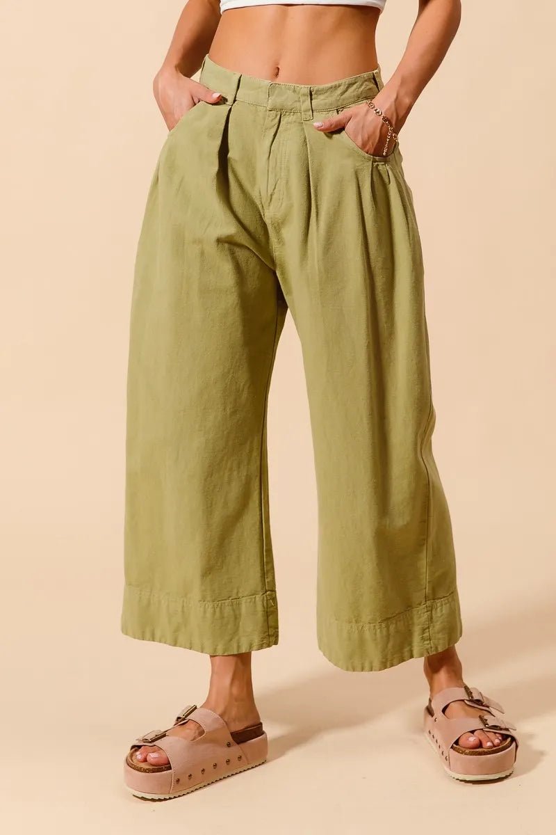 SO ME Mid Rise Wide Leg Chino Pants With Pockets - Blu Lotus Boutique