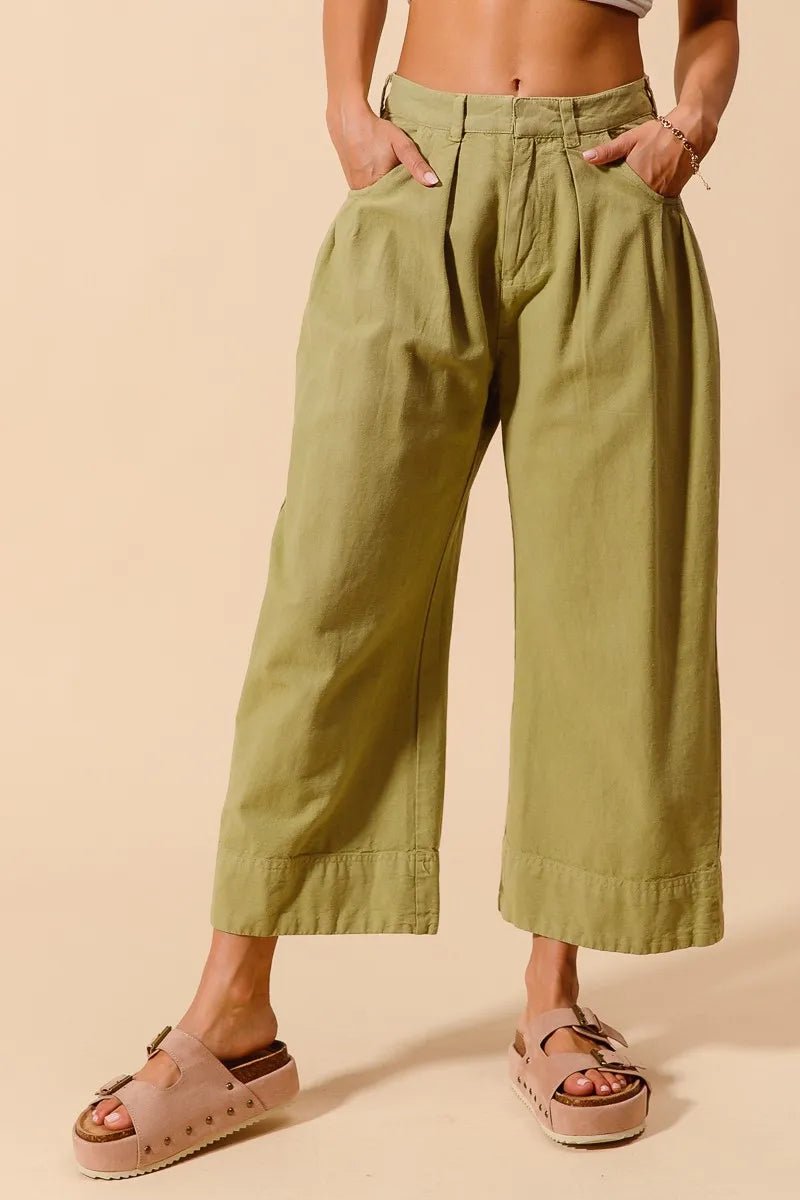 SO ME Mid Rise Wide Leg Chino Pants With Pockets - Blu Lotus Boutique
