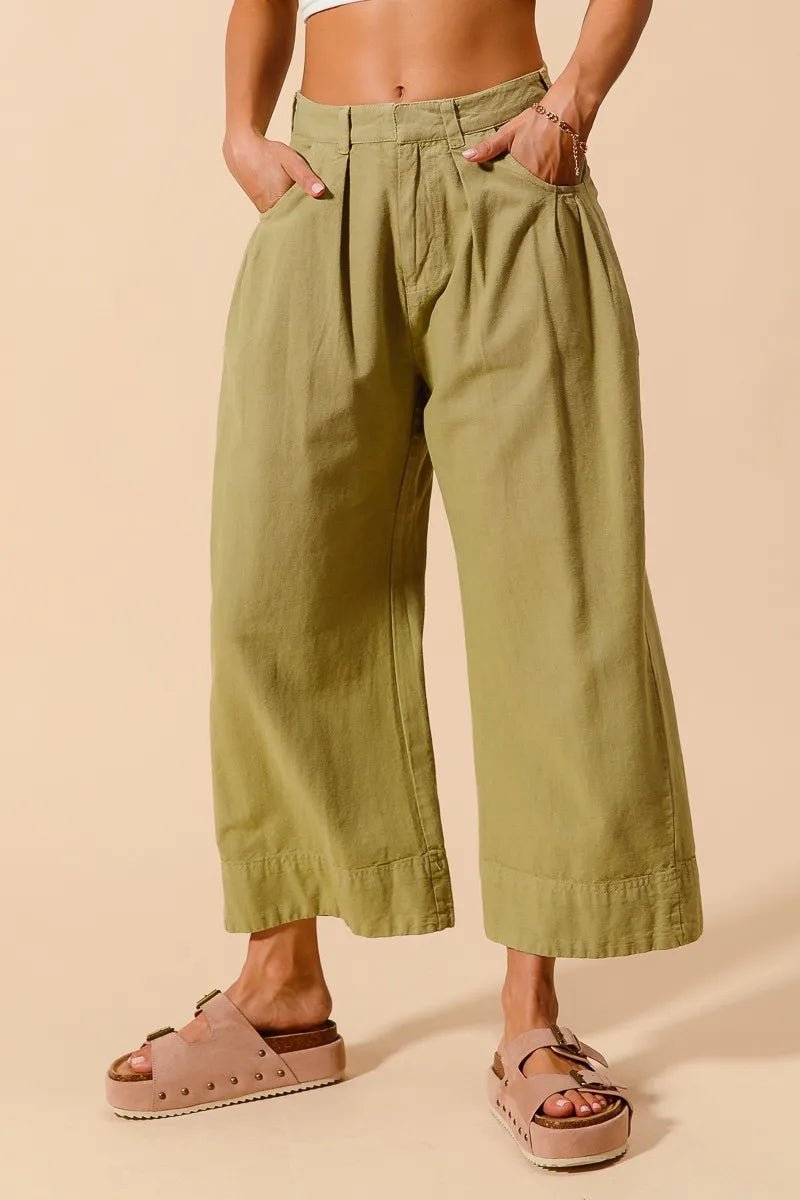 SO ME Mid Rise Wide Leg Chino Pants With Pockets - Blu Lotus Boutique