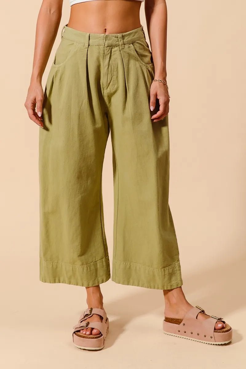 SO ME Mid Rise Wide Leg Chino Pants With Pockets - Blu Lotus Boutique