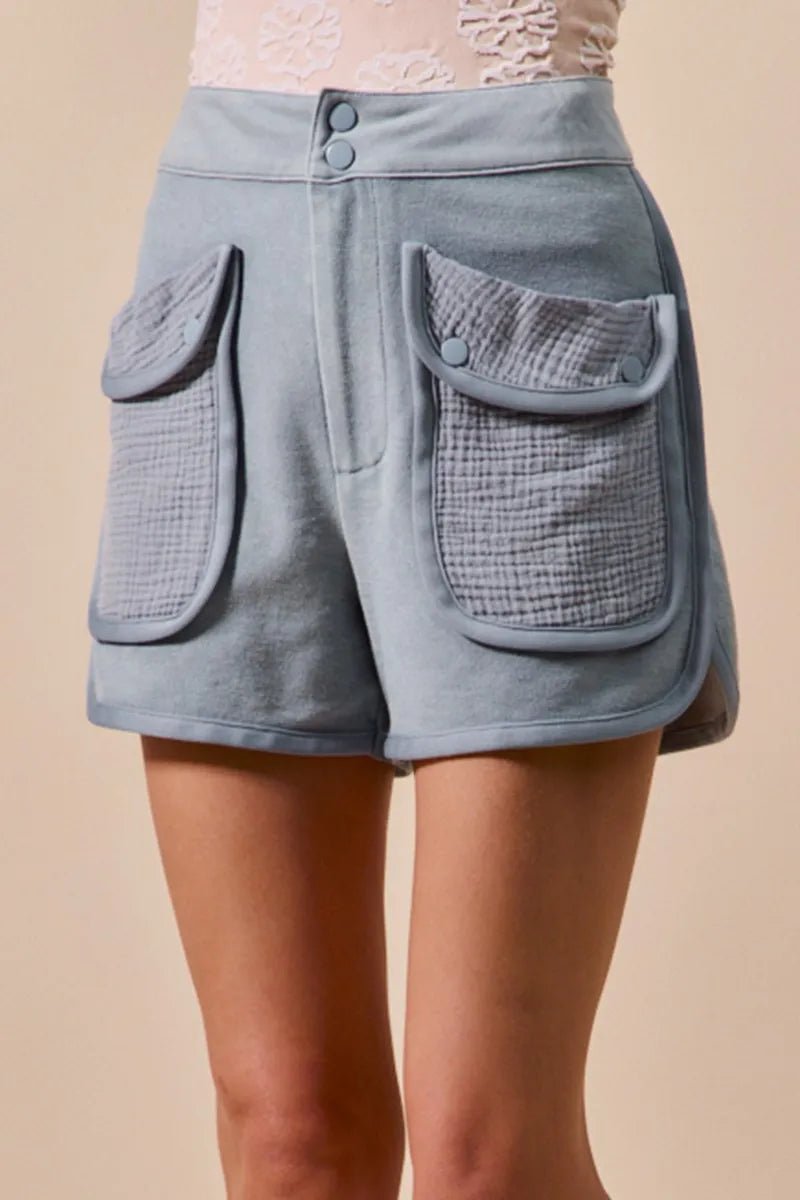 SO ME Mineral Washed Terry High Rise Cargo Shorts - Blu Lotus Boutique