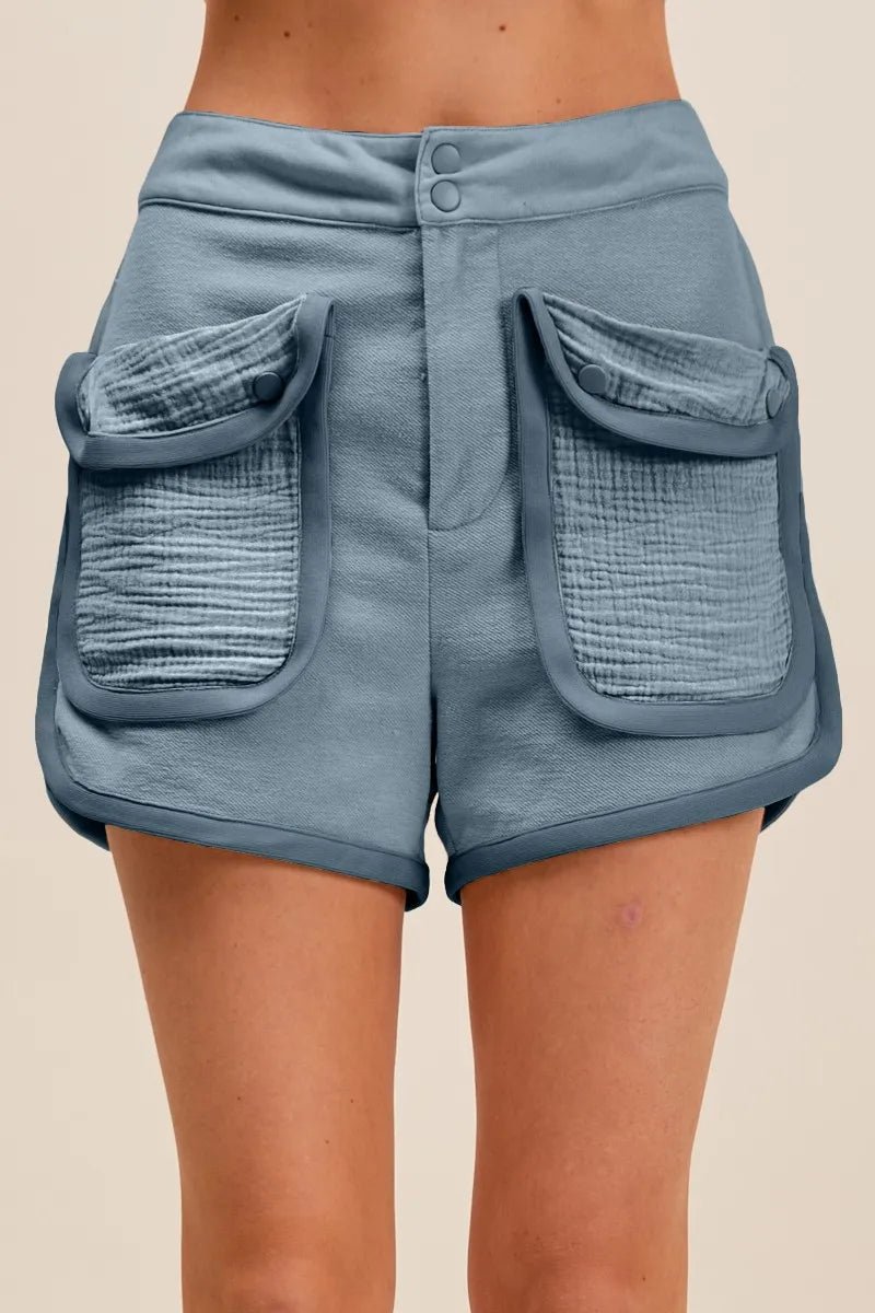 SO ME Mineral Washed Terry High Rise Cargo Shorts - Blu Lotus Boutique