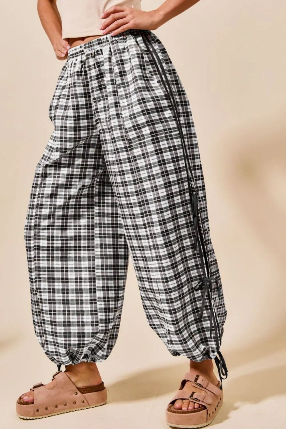 SO ME Plaid Elastic Waist Balloon Pants - Blu Lotus Boutique