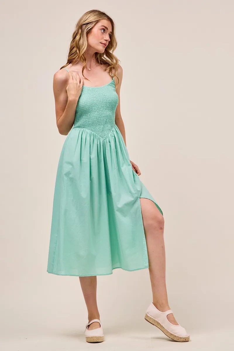 SO ME Smocked Sleeveless Casual Everyday Dress With Slit - Blu Lotus Boutique