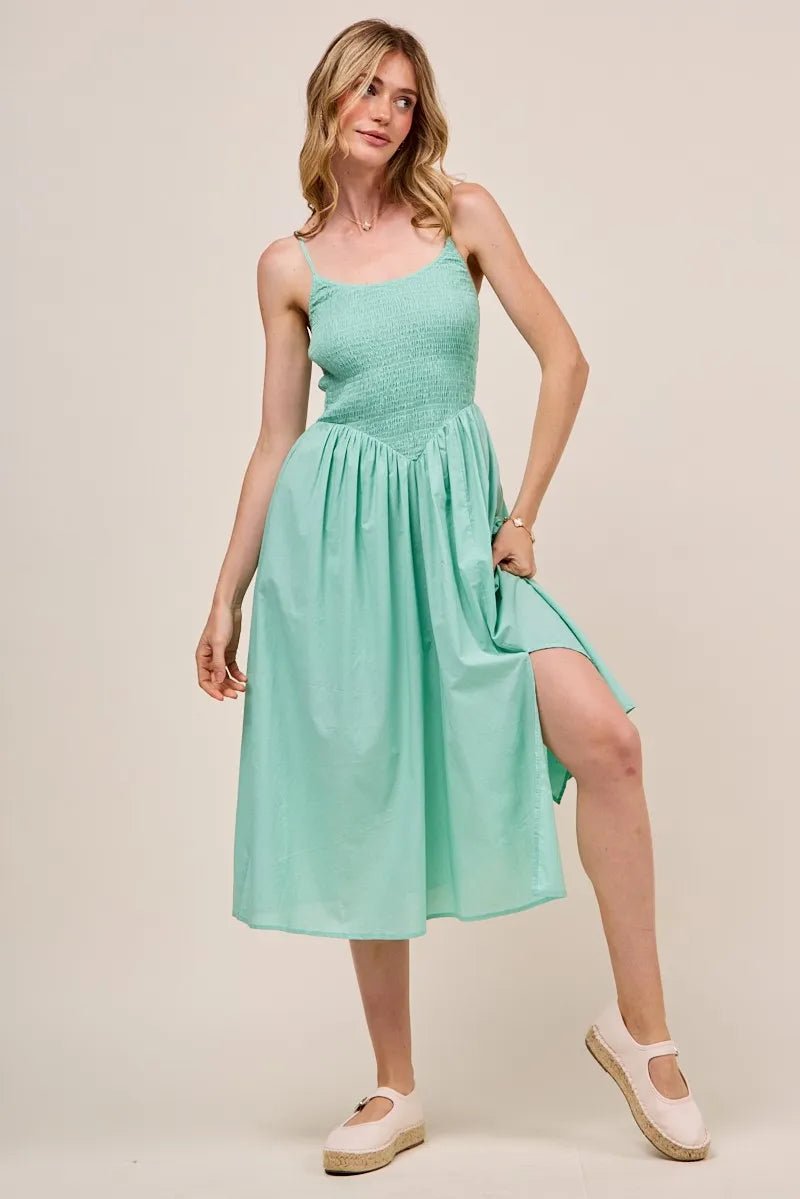 SO ME Smocked Sleeveless Casual Everyday Dress With Slit - Blu Lotus Boutique