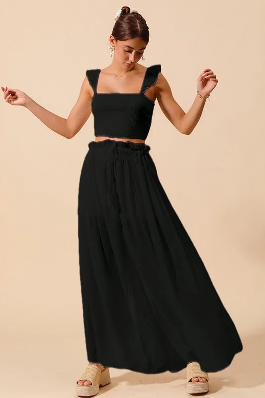 SO ME Smocked Top and Flowy Maxi Skirt Set - Blu Lotus Boutique