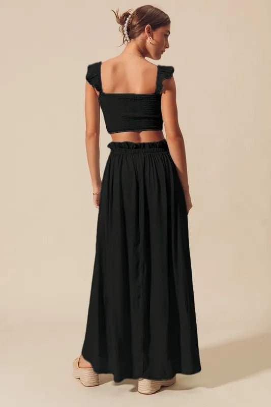 SO ME Smocked Top and Flowy Maxi Skirt Set - Blu Lotus Boutique