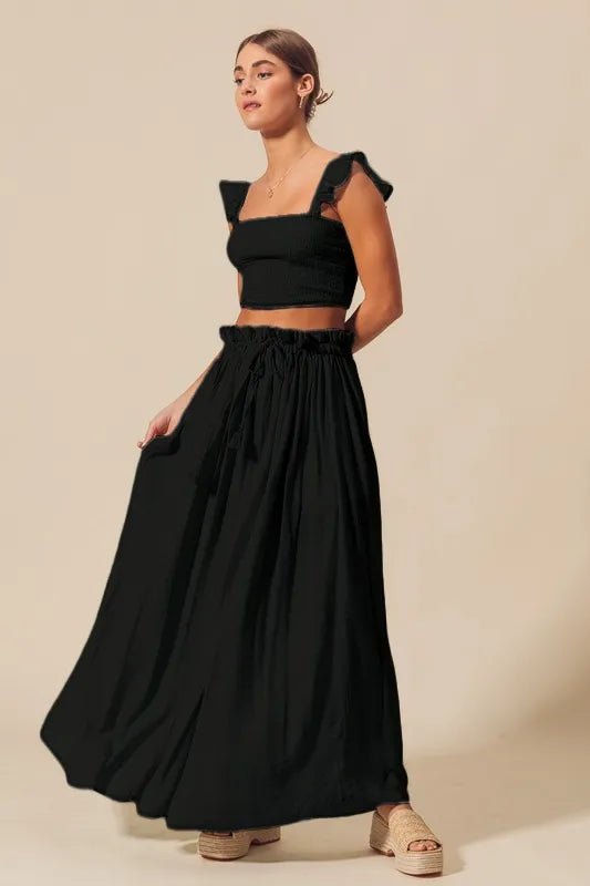 SO ME Smocked Top and Flowy Maxi Skirt Set - Blu Lotus Boutique