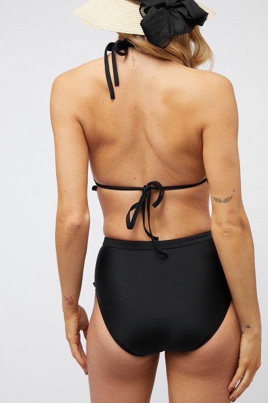 Solid Bikini Set With Pompom - Blu Lotus Boutique