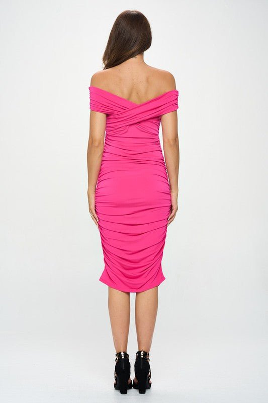 Solid Off Shoulder Midi Bodycon Dress - Blu Lotus Boutique